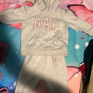 GAP Light Gray Hoodie and Sweatpants with Pink Logo